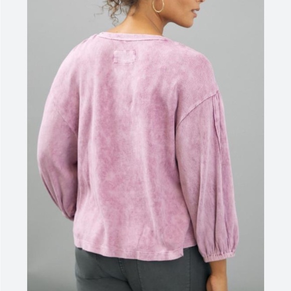 Anthropologie Pilcro Washed Waffle Top Raspberry Shirt Puff Sleeve Boho Sz S - Picture 11 of 11